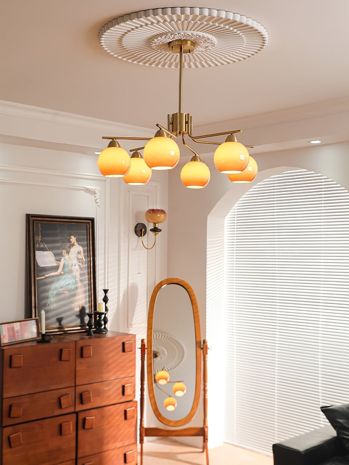 Oriorella Chandelier Brass Caramel Globe Minimalist