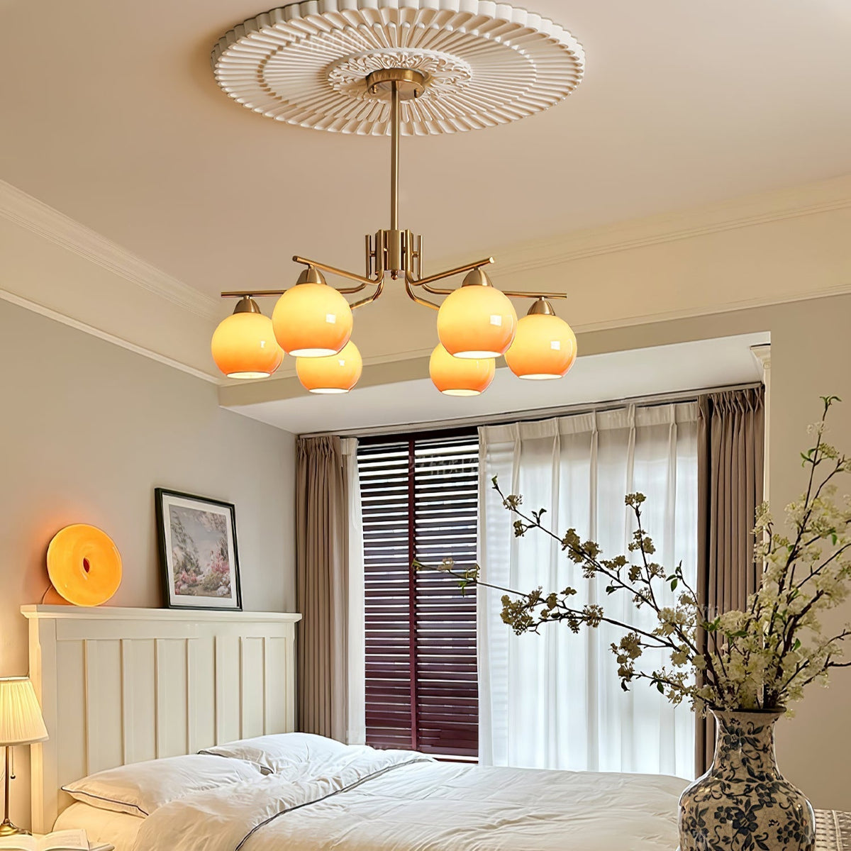 Oriorella Chandelier Brass Caramel Globe Minimalist