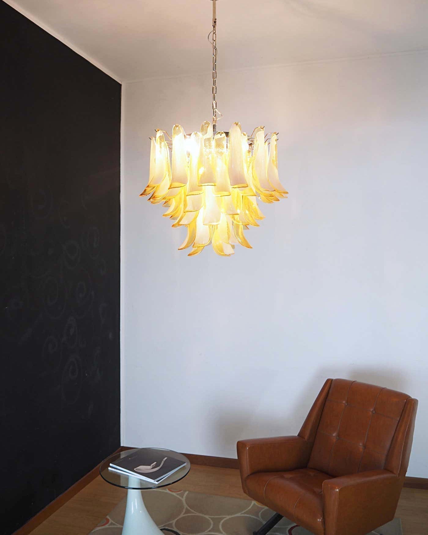 Velelian Chandelier Amber Murano Glass Petals Layered
