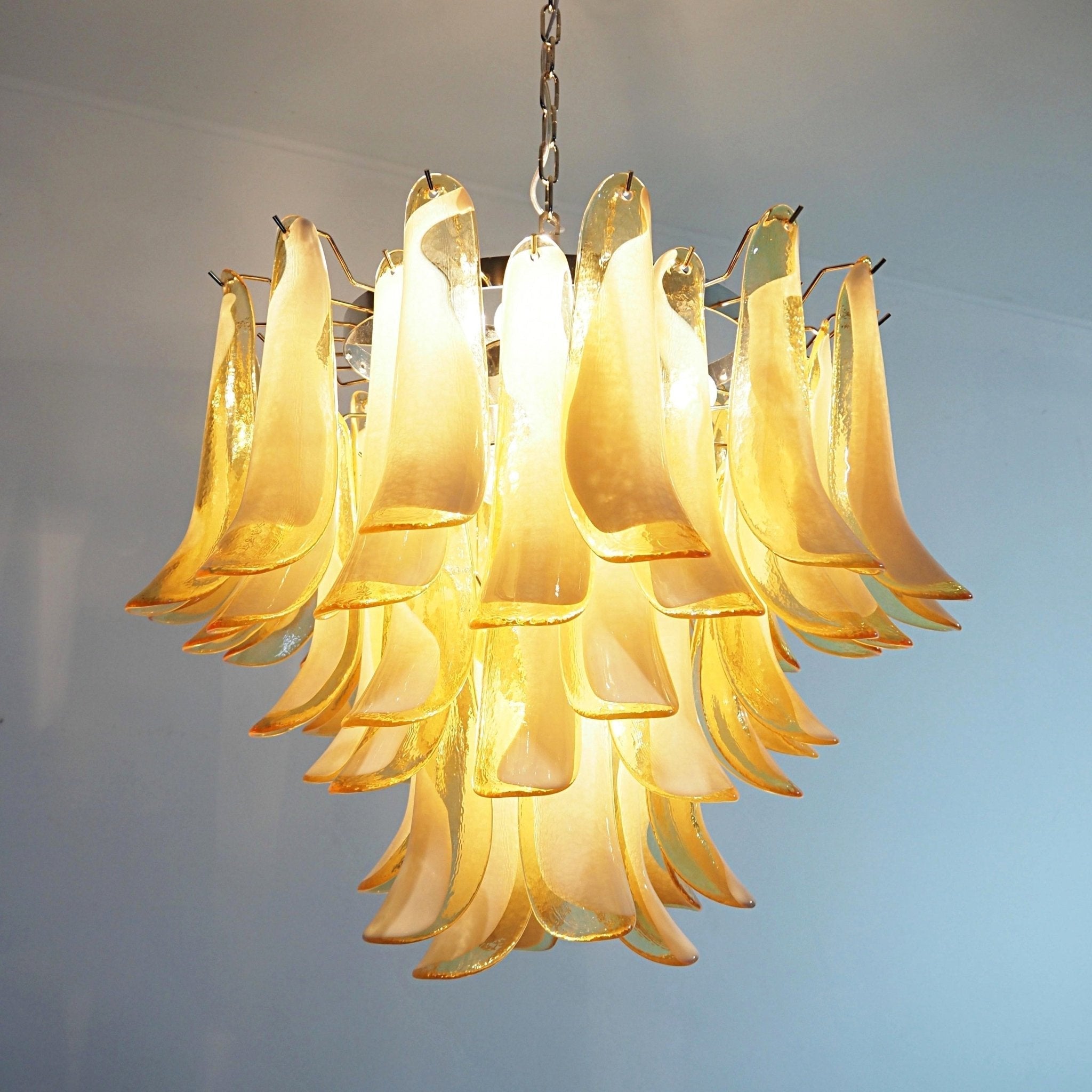 Velelian Chandelier Amber Murano Glass Petals Layered