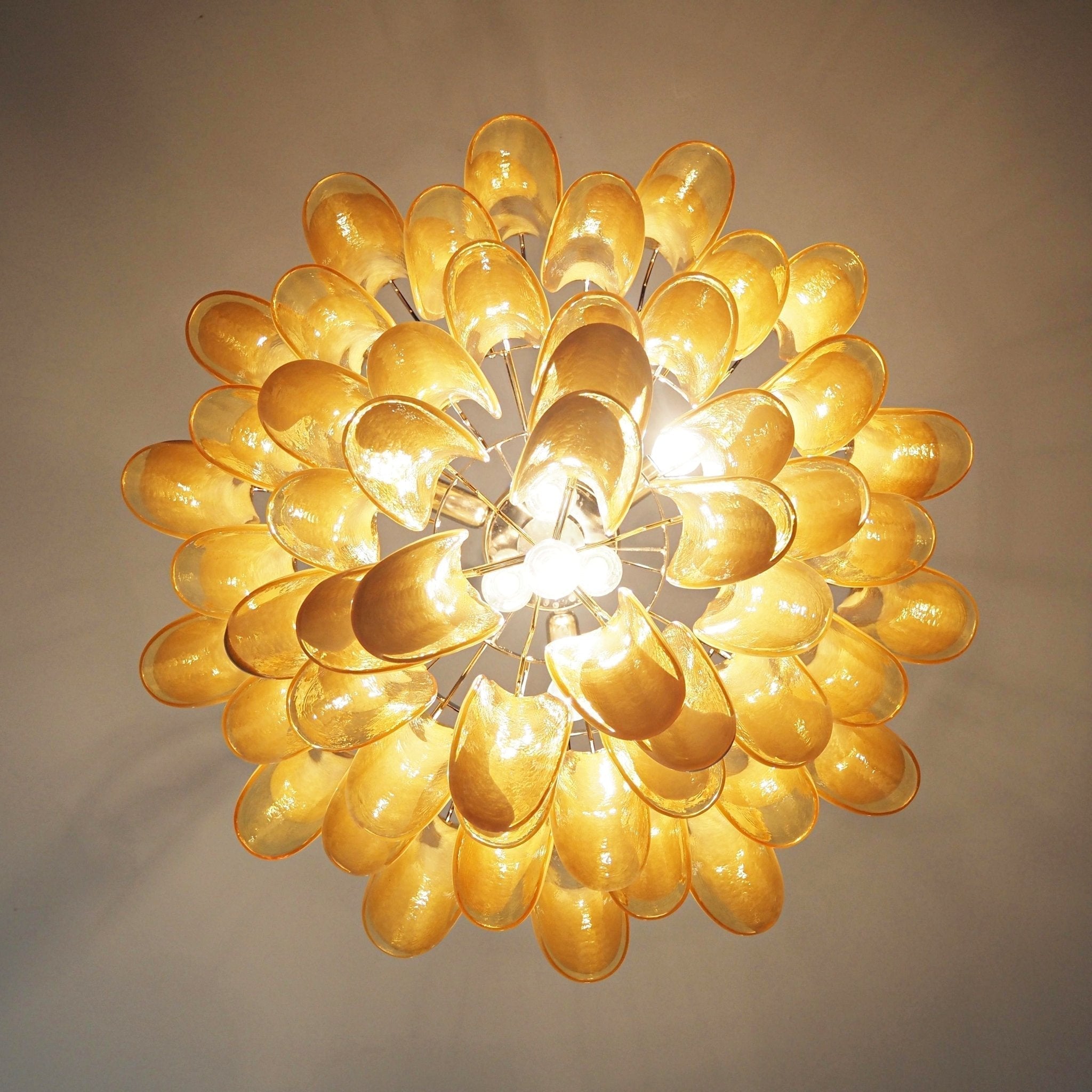 Velelian Chandelier Amber Murano Glass Petals Layered