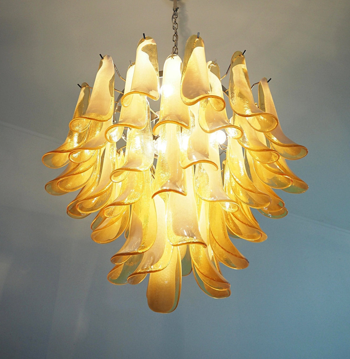 Velelian Chandelier Amber Murano Glass Petals Layered