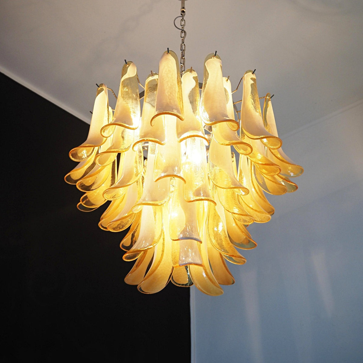Velelian Chandelier Amber Murano Glass Petals Layered
