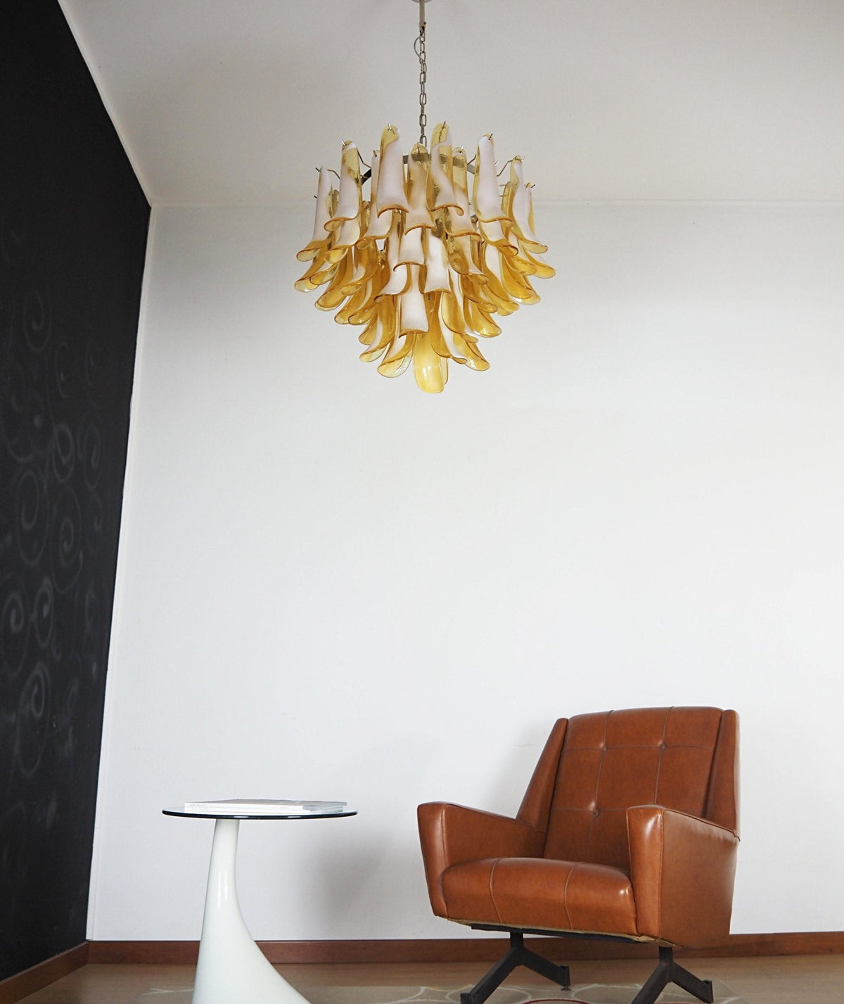Velelian Chandelier Amber Murano Glass Petals Layered