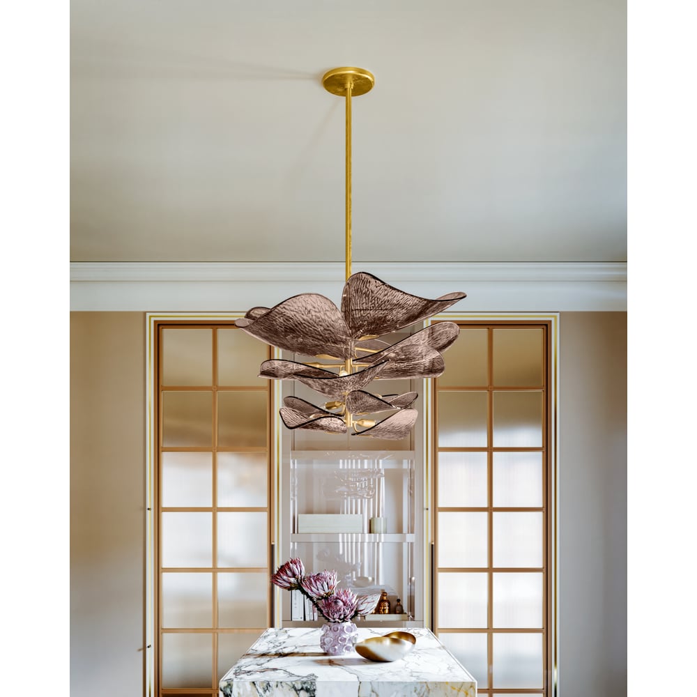 Celaline Chandelier Cardiff Piastra Glass Petal Layered Bronze