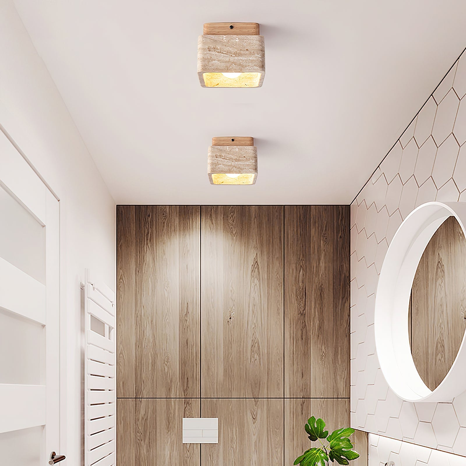 Vellin Travertine Square Flush Mount Ceiling Light - Neutral Decor