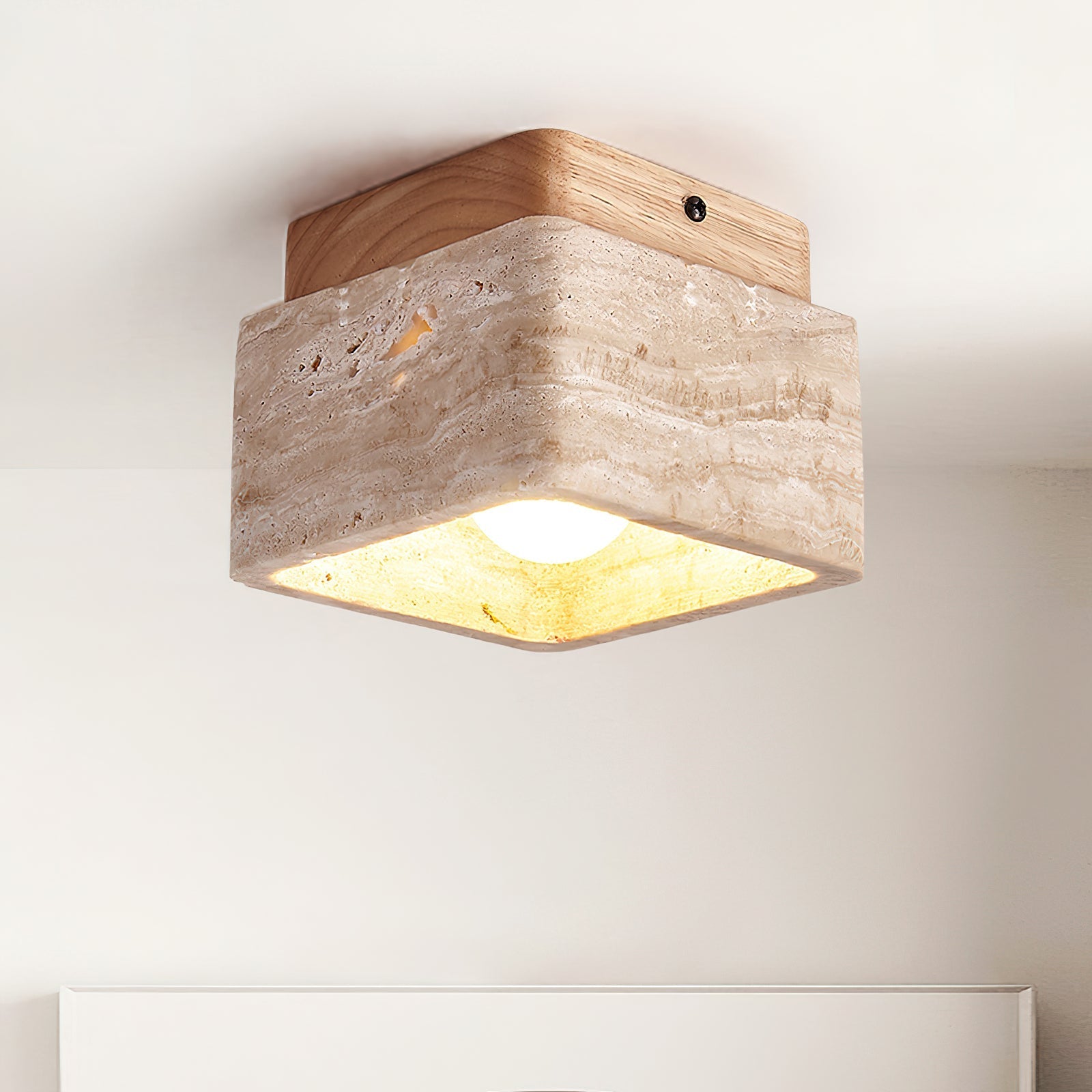 Vellin Travertine Square Flush Mount Ceiling Light - Neutral Decor