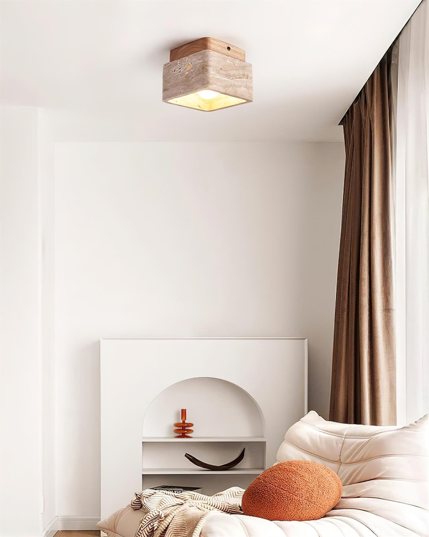 Vellin Travertine Square Flush Mount Ceiling Light - Neutral Decor