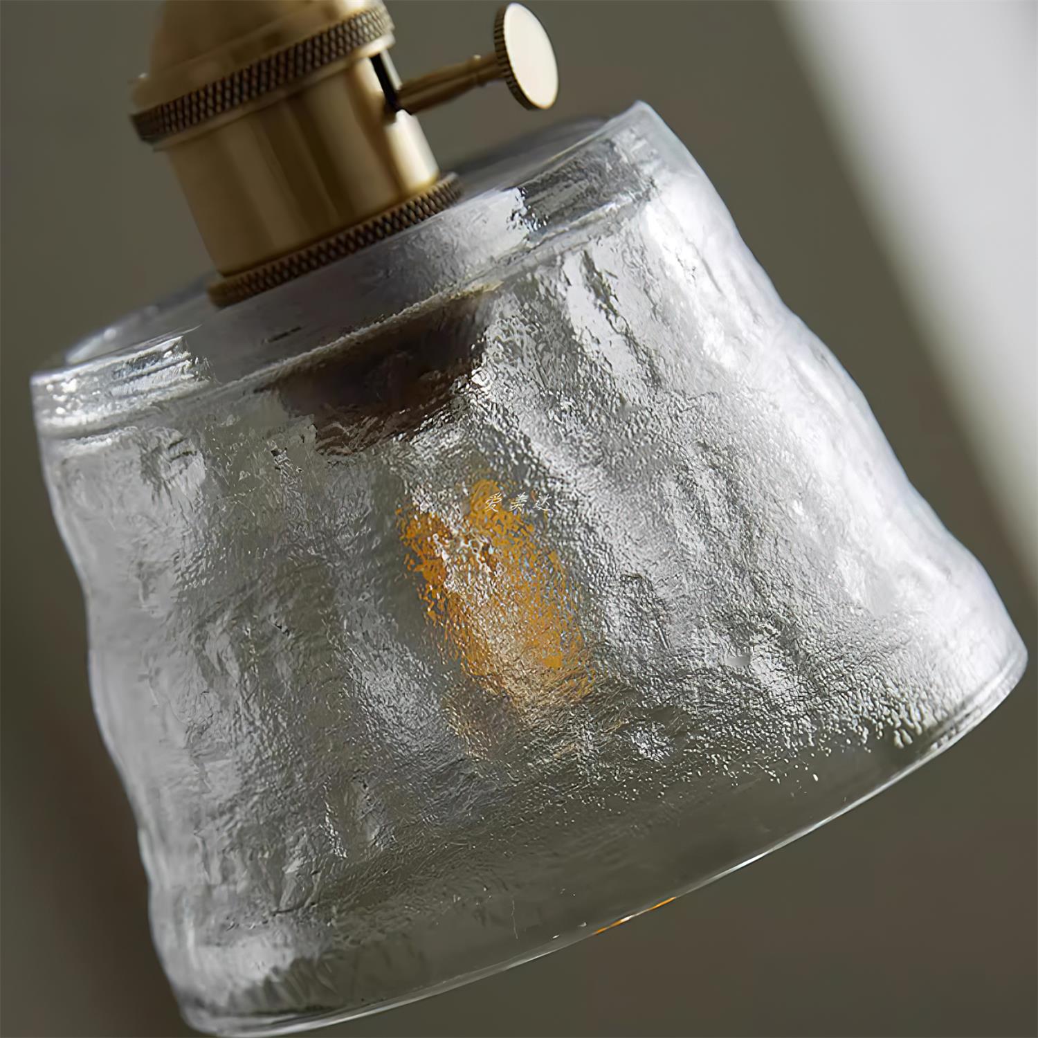 Pendant Lamp Brass and Glass Textured Shade Artisan Vintage Accent - Neutral Decor