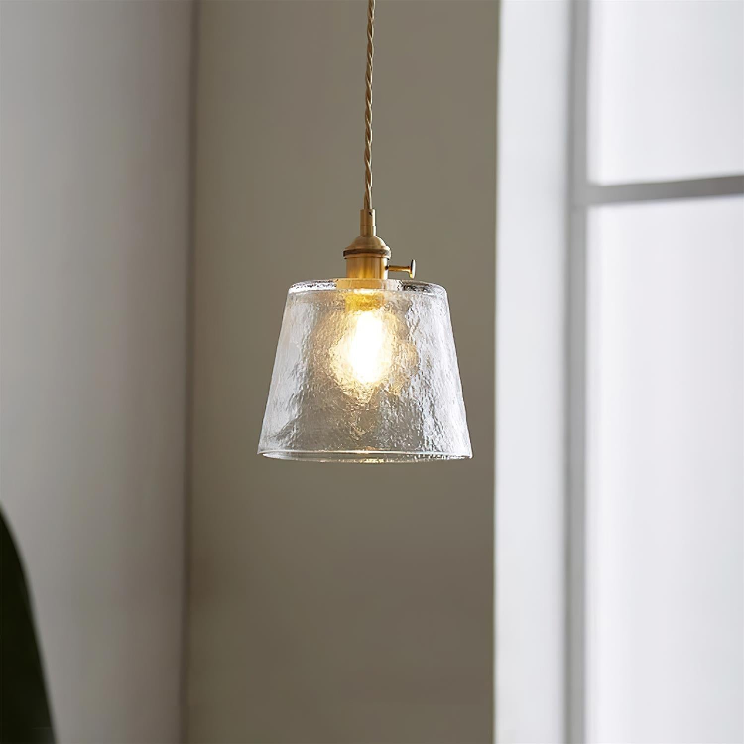 Pendant Lamp Brass and Glass Textured Shade Artisan Vintage Accent - Neutral Decor