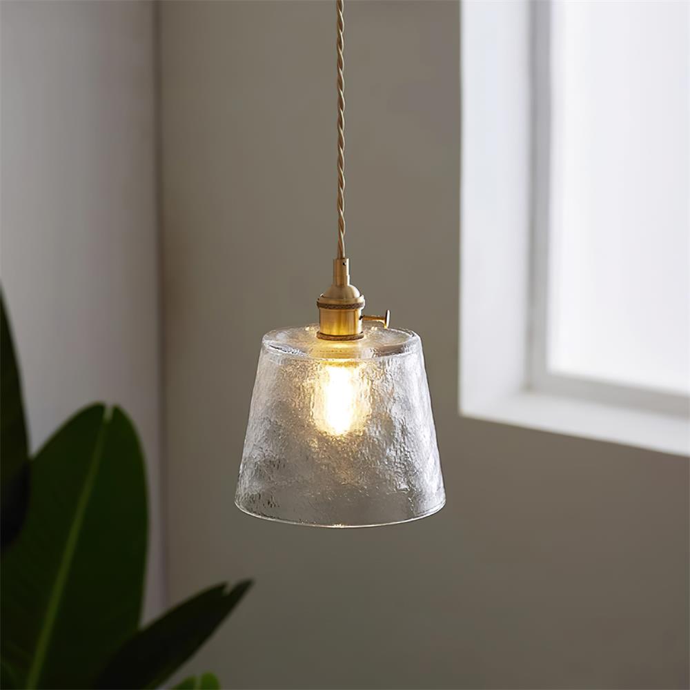 Pendant Lamp Brass and Glass Textured Shade Artisan Vintage Accent - Neutral Decor