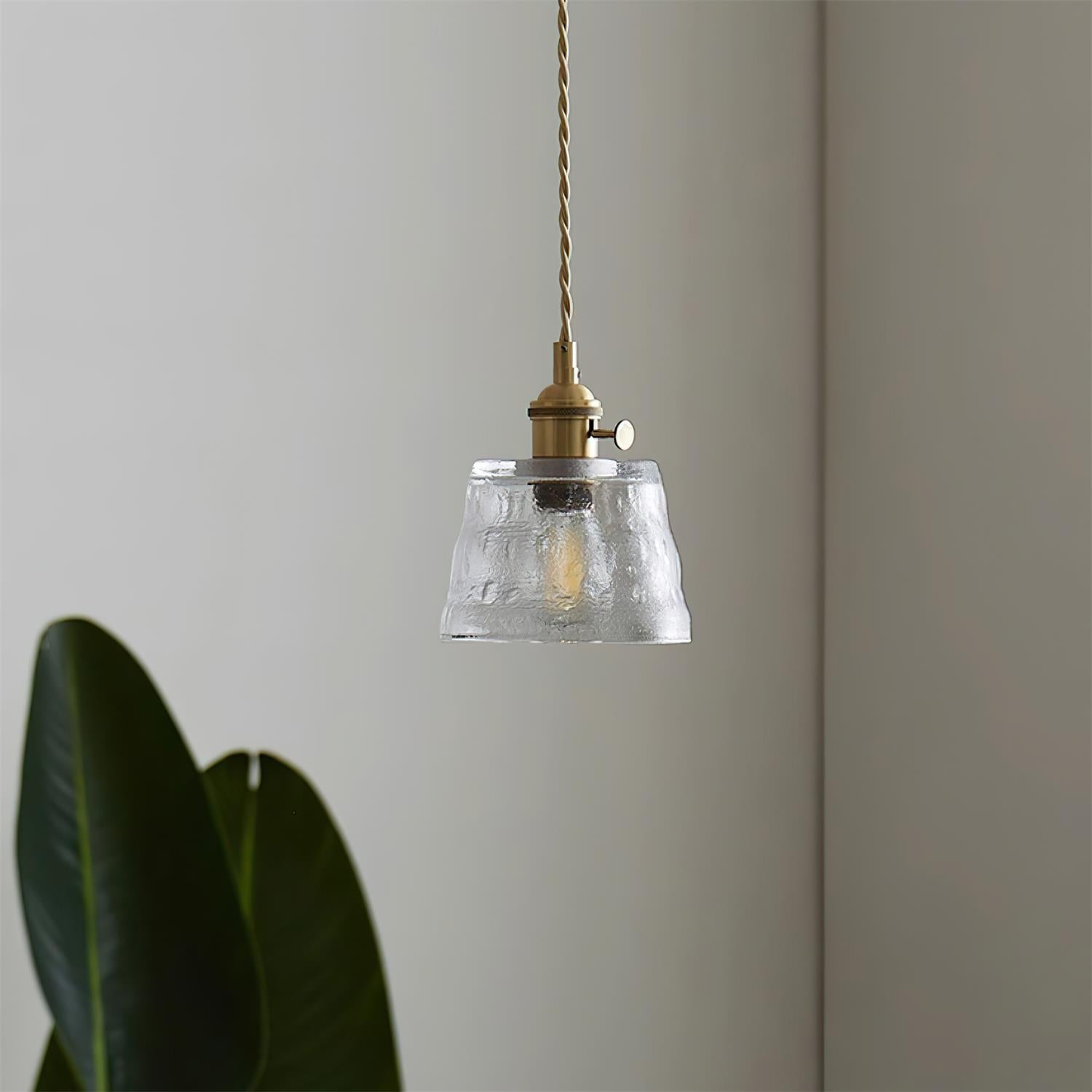 Pendant Lamp Brass and Glass Textured Shade Artisan Vintage Accent - Neutral Decor