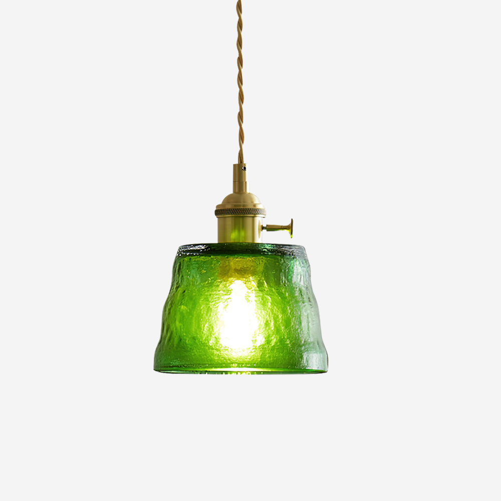 Pendant Lamp Brass and Glass Textured Shade Artisan Vintage Accent - Neutral Decor