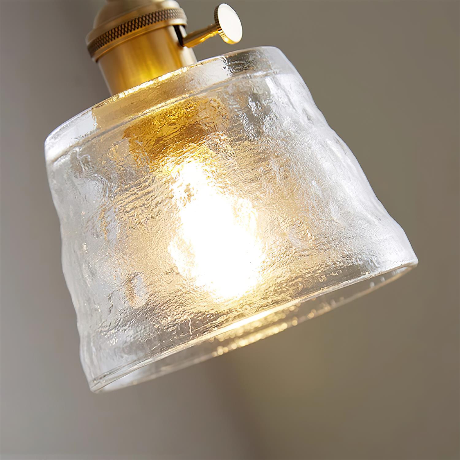 Pendant Lamp Brass and Glass Textured Shade Artisan Vintage Accent - Neutral Decor