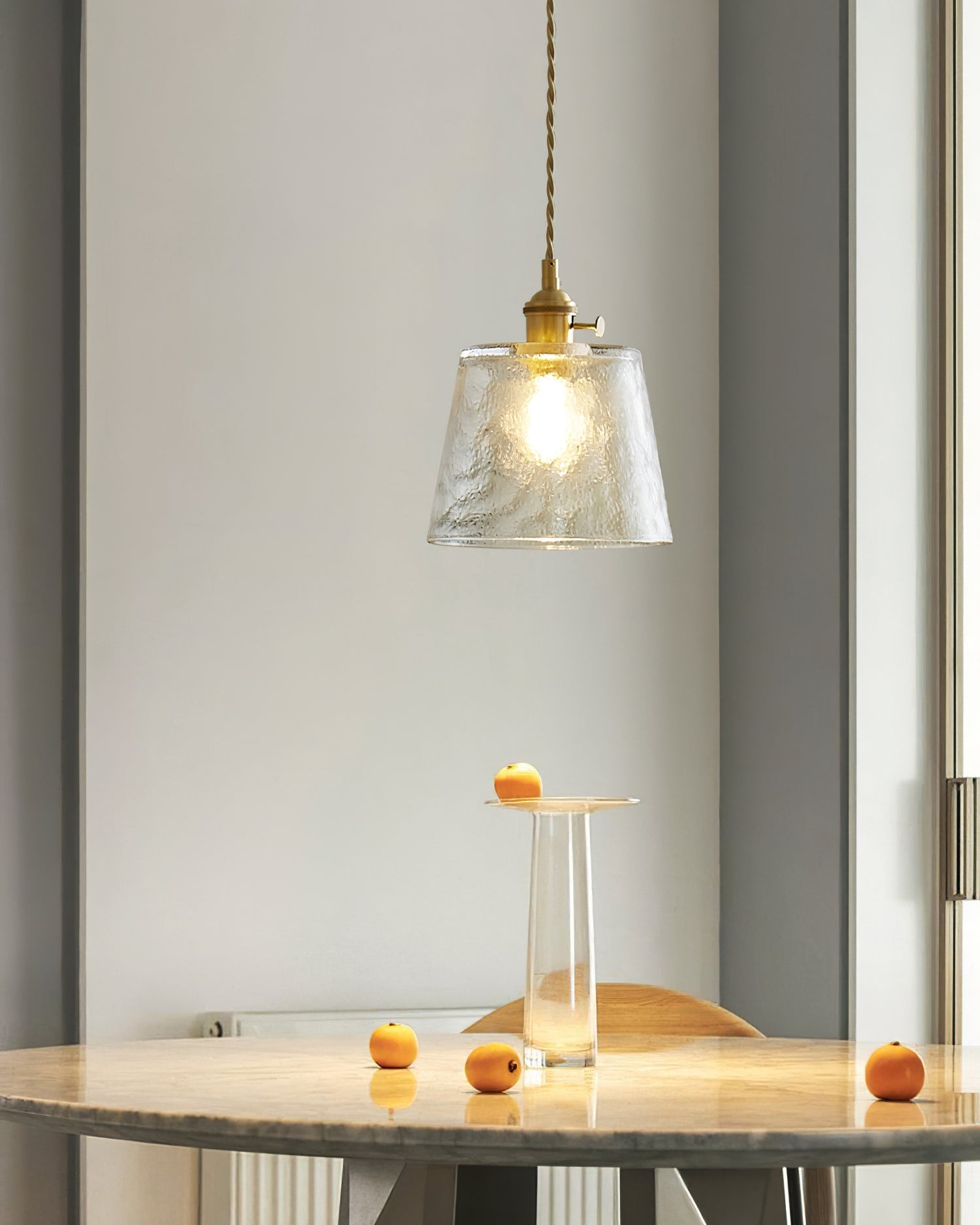 Pendant Lamp Brass and Glass Textured Shade Artisan Vintage Accent - Neutral Decor