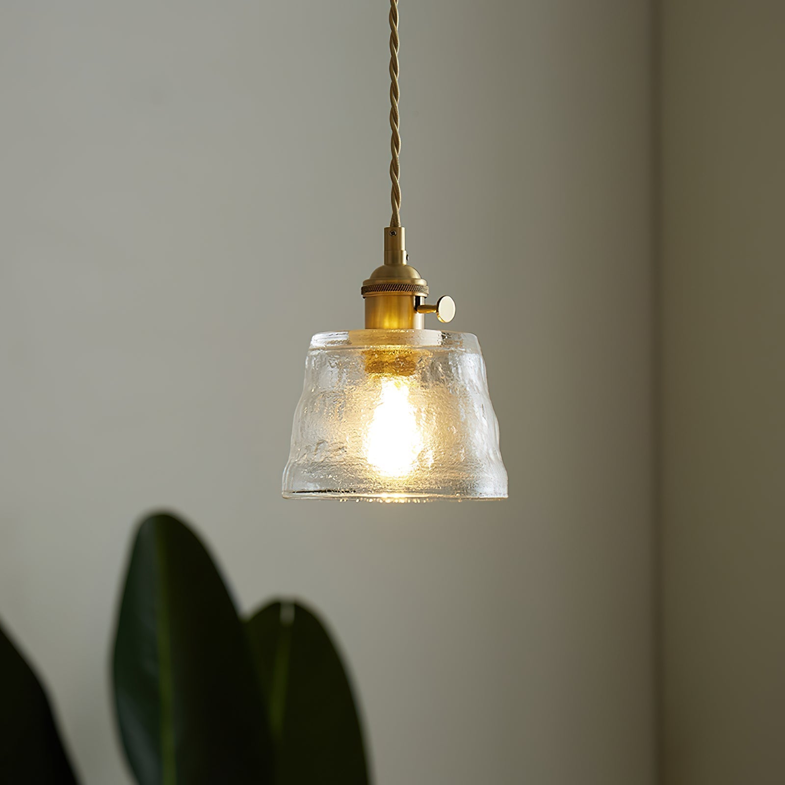 Pendant Lamp Brass and Glass Textured Shade Artisan Vintage Accent - Neutral Decor