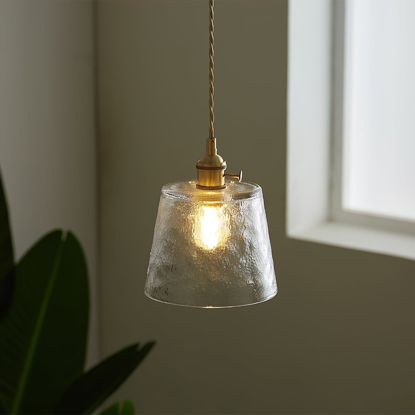 Pendant Lamp Brass and Glass Textured Shade Artisan Vintage Accent - Neutral Decor