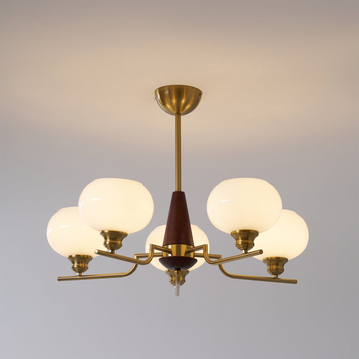 Syluissa Chandelier Walnut Frosted Glass Globes