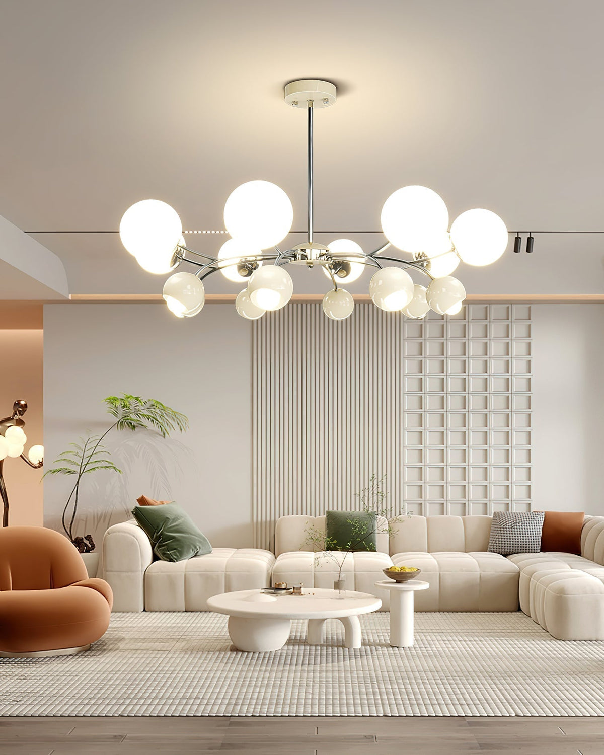 Noxiren Chandelier Chrome Red Cream Globe