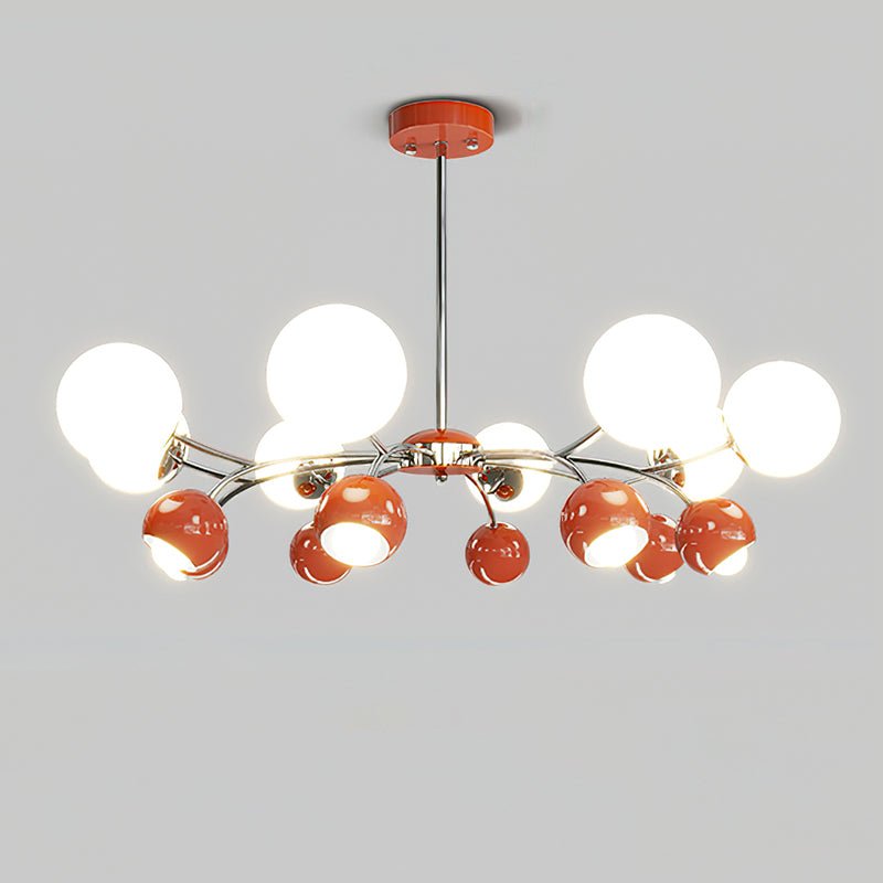 Noxiren Chandelier Chrome Red Cream Globe