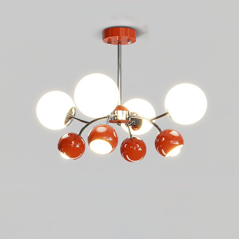 Noxiren Chandelier Chrome Red Cream Globe