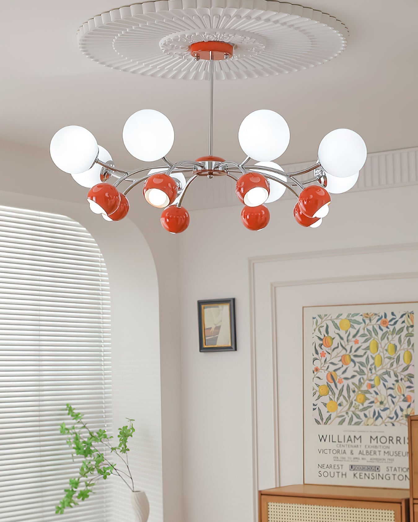 Noxiren Chandelier Chrome Red Cream Globe