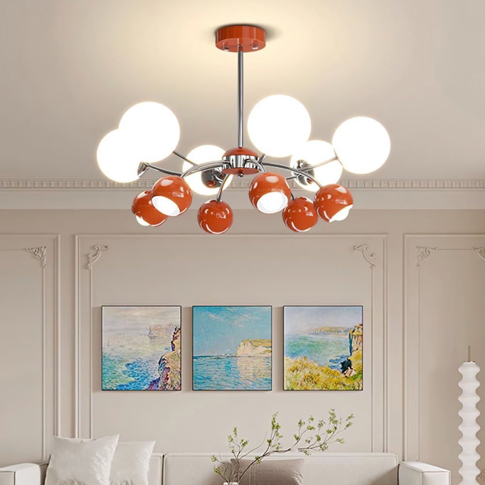 Noxiren Chandelier Chrome Red Cream Globe