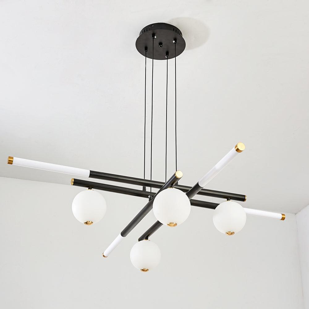 Chandelier Black White Rods and Globe Modern