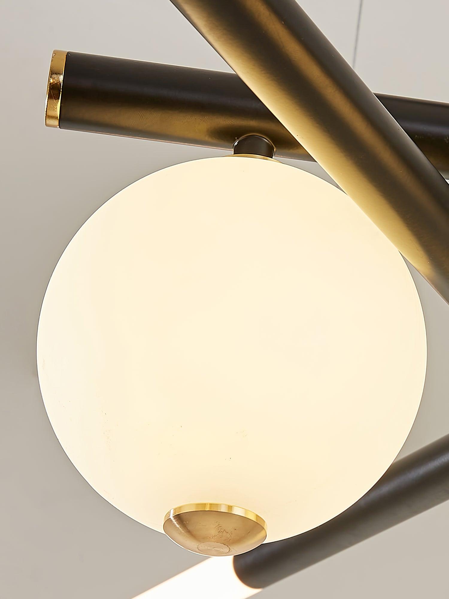 Chandelier Black White Rods and Globe Modern