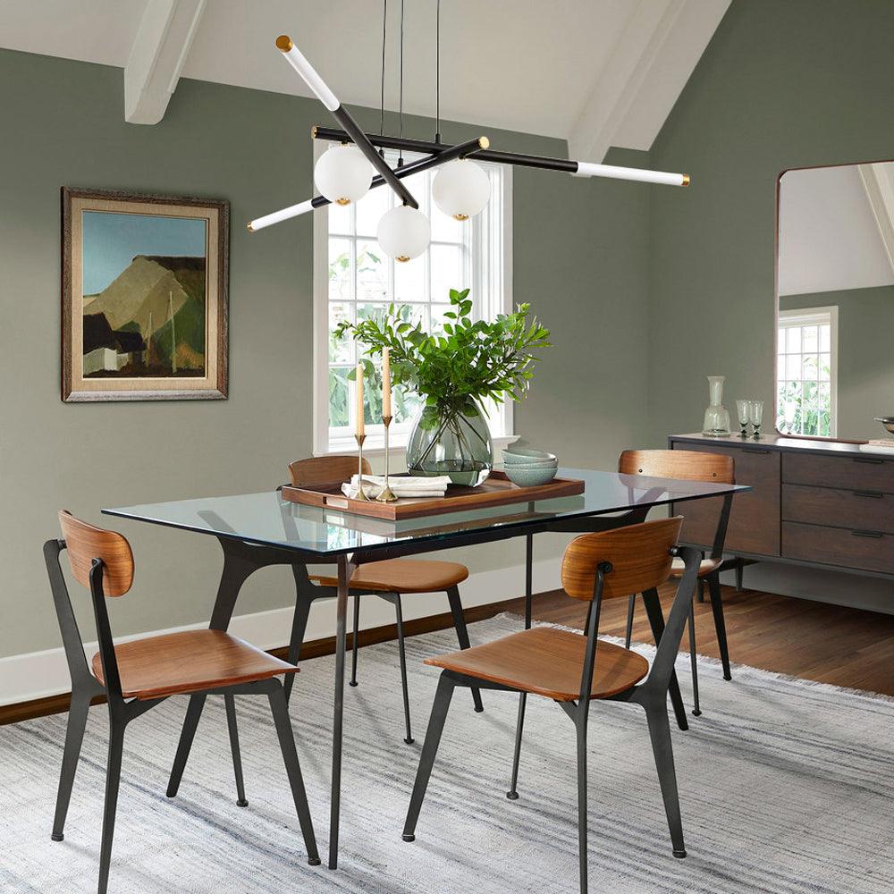 Chandelier Black White Rods and Globe Modern