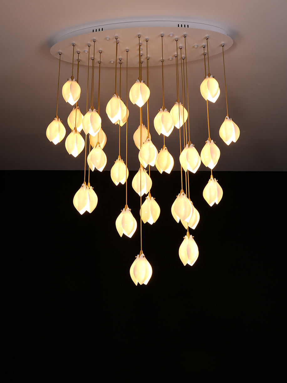 Lustra Pendant Lamp White Floral Ceramic - Neutral Decor