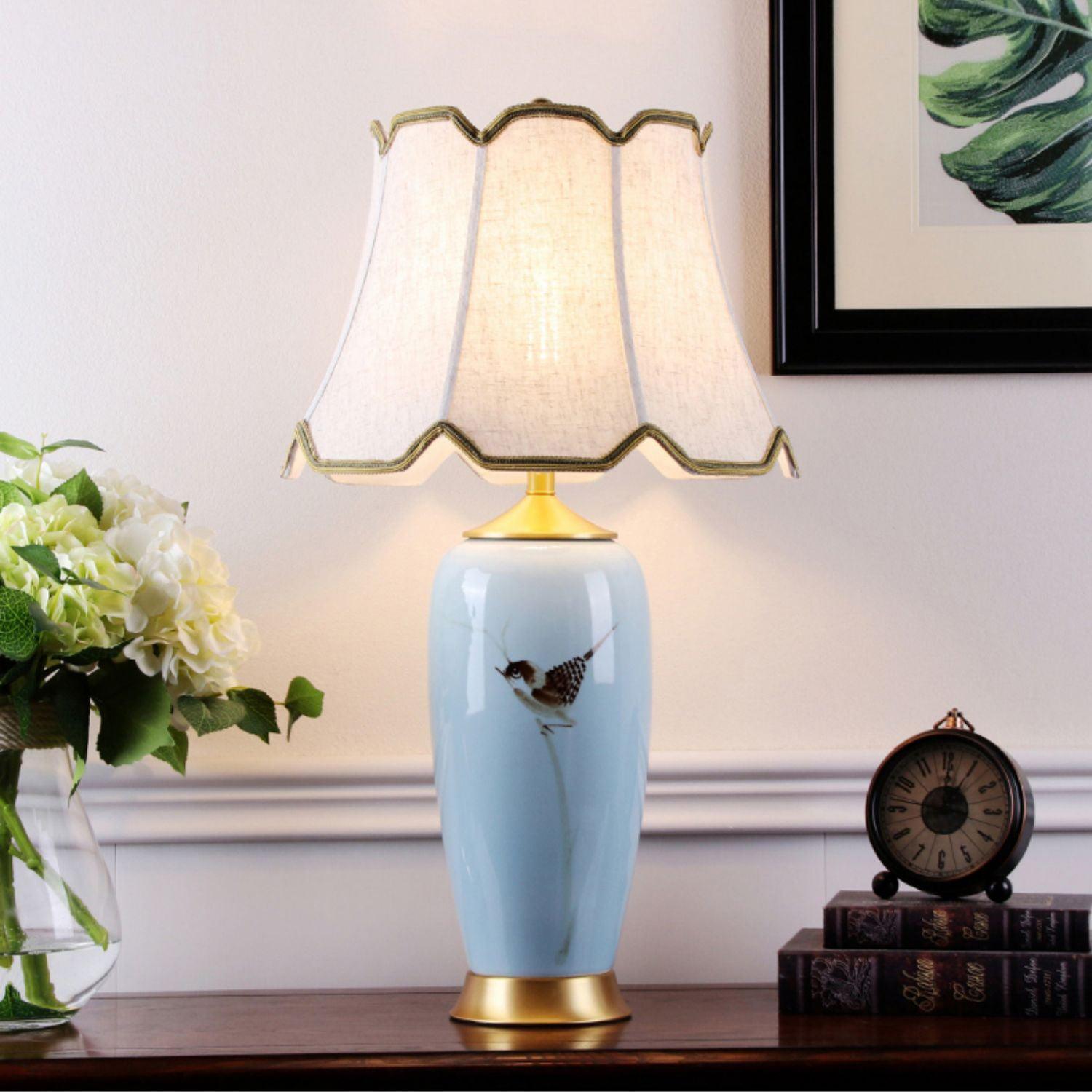 Sparrow Oriental Ceramic Desk Lamp