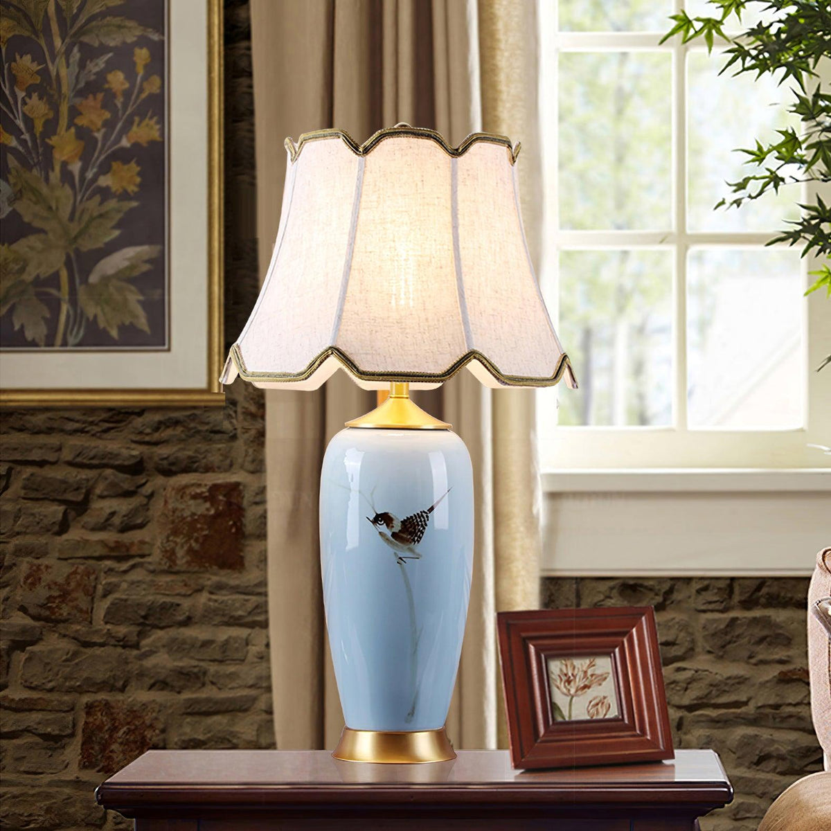 Sparrow Oriental Ceramic Desk Lamp