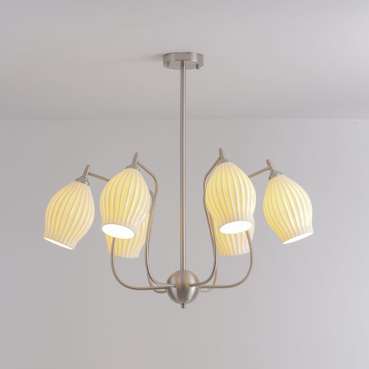 Pravin Chandelier Ceramic Ribbed Sculptural Glass Elegant