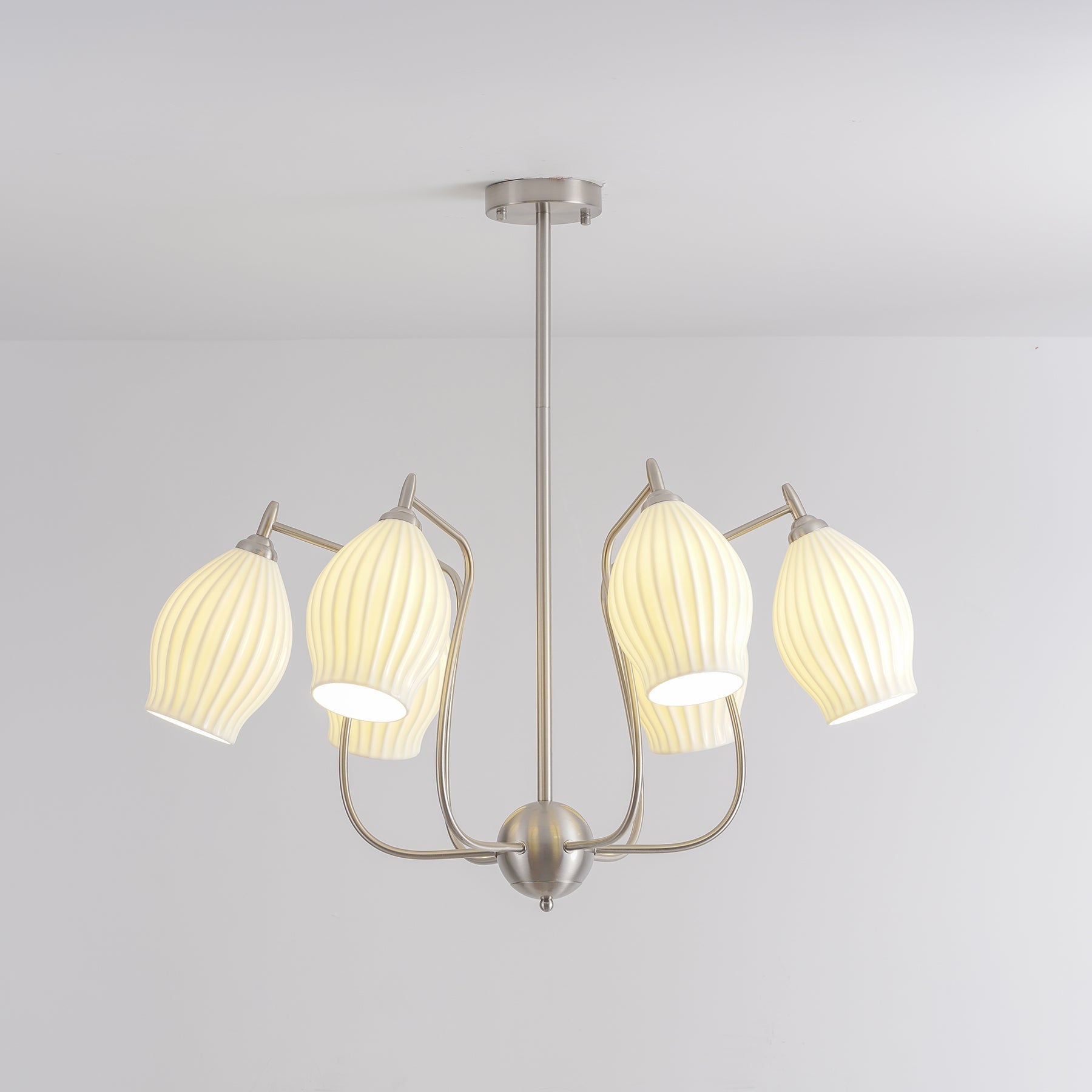 Pravin Chandelier Ceramic Ribbed Sculptural Glass Elegant