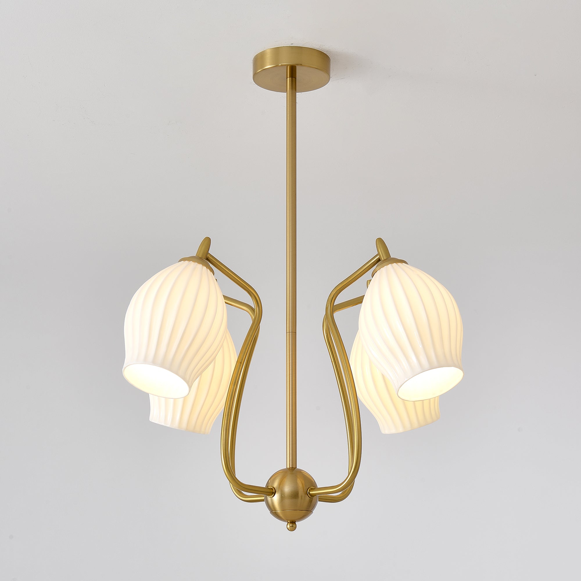 Pravin Chandelier Ceramic Ribbed Sculptural Glass Elegant