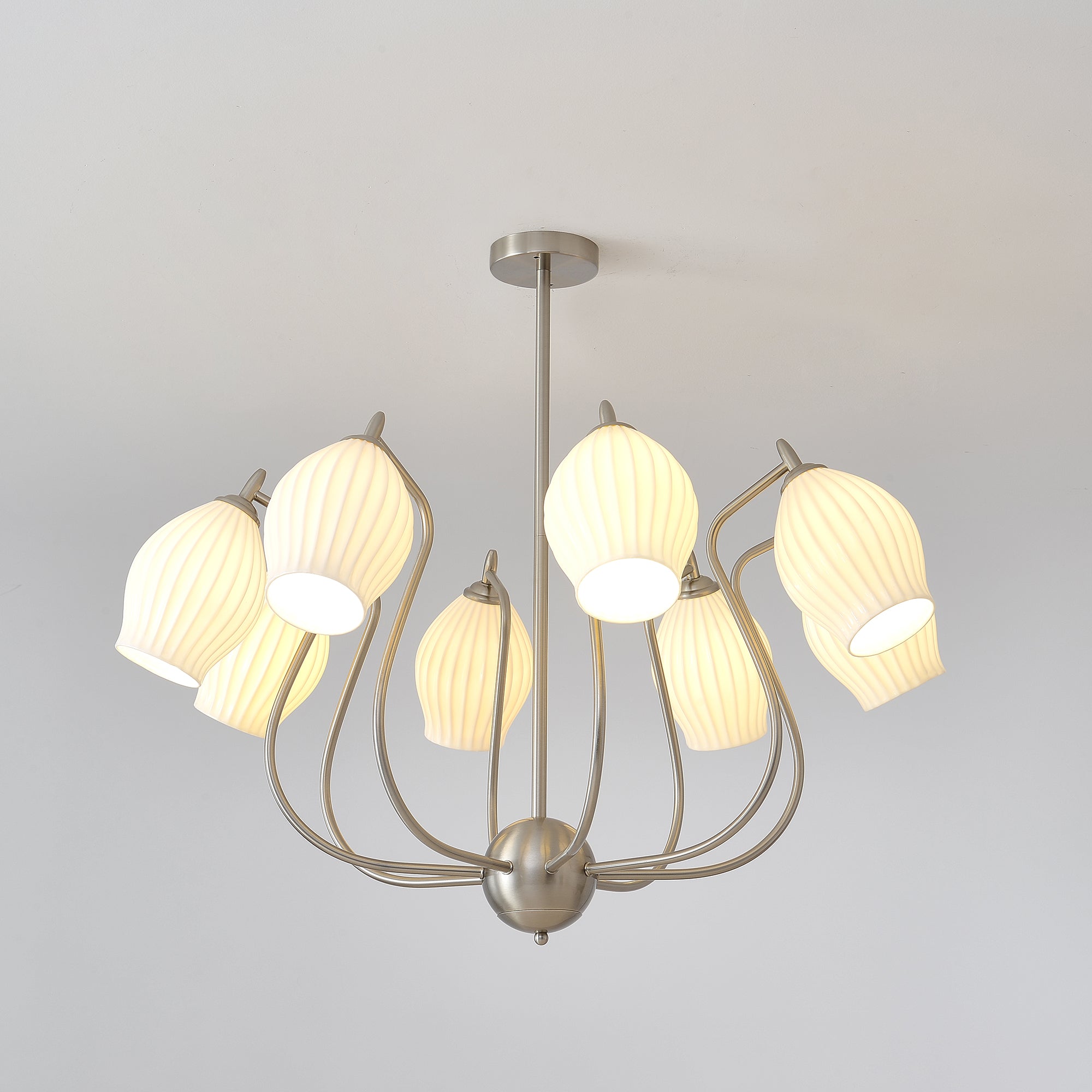 Pravin Chandelier Ceramic Ribbed Sculptural Glass Elegant