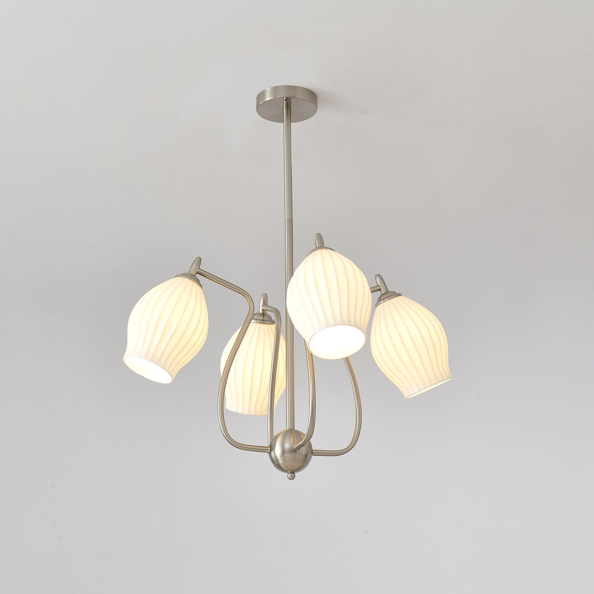 Pravin Chandelier Ceramic Ribbed Sculptural Glass Elegant