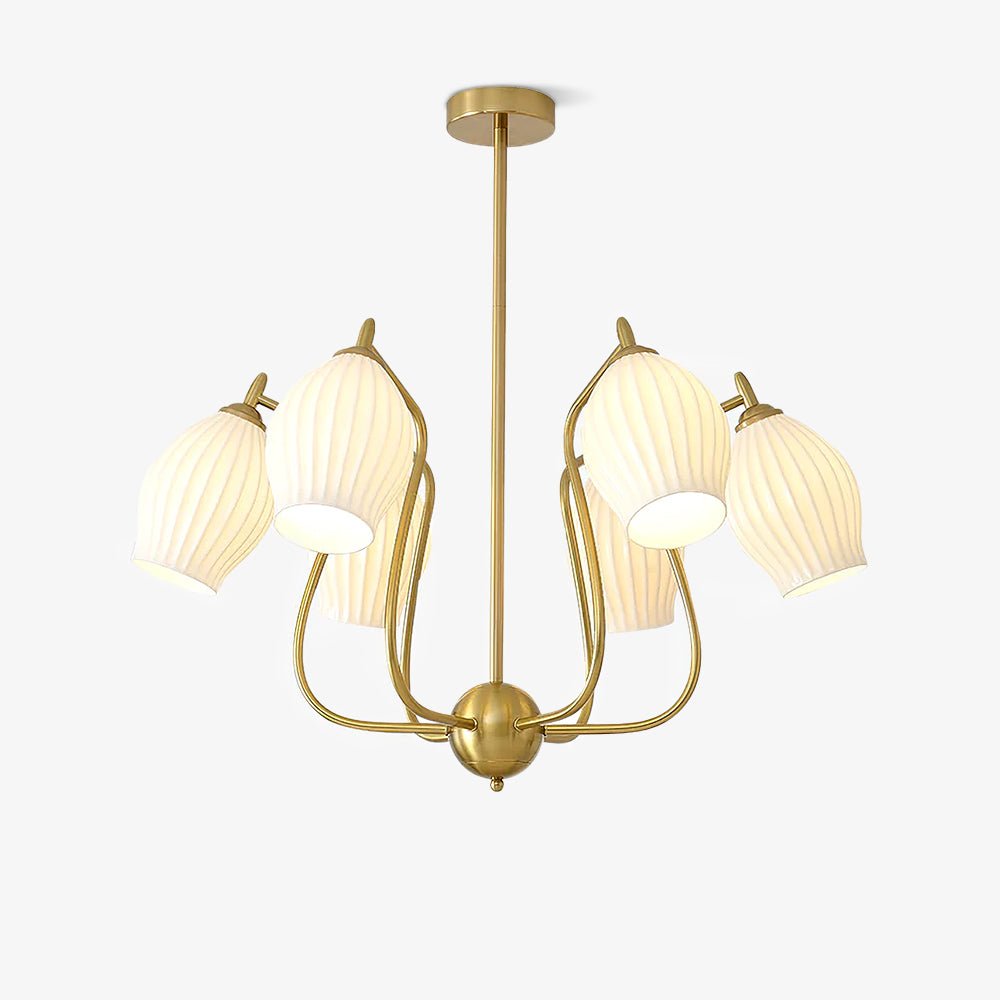 Pravin Chandelier Ceramic Ribbed Sculptural Glass Elegant
