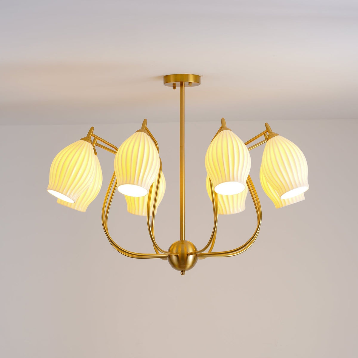 Pravin Chandelier Ceramic Ribbed Sculptural Glass Elegant