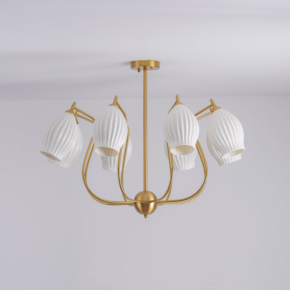 Pravin Chandelier Ceramic Ribbed Sculptural Glass Elegant