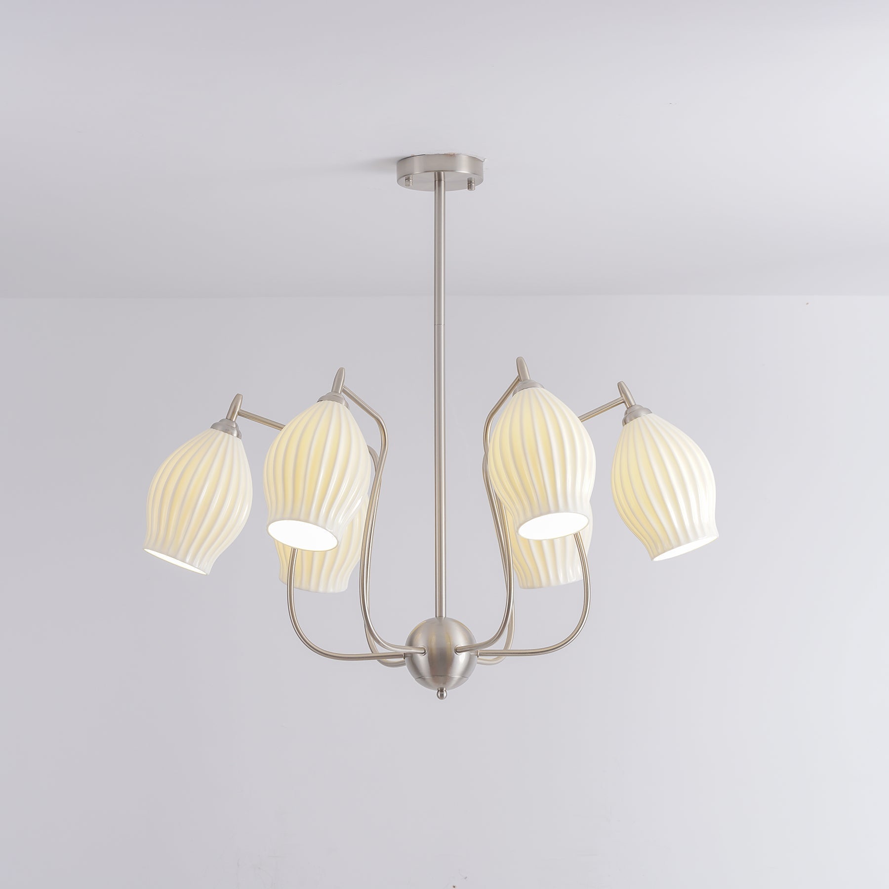 Pravin Chandelier Ceramic Ribbed Sculptural Glass Elegant