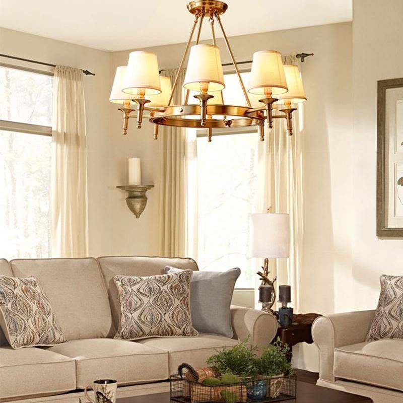 Dyvlen Chandelier Brass Linen Modern 8-Light