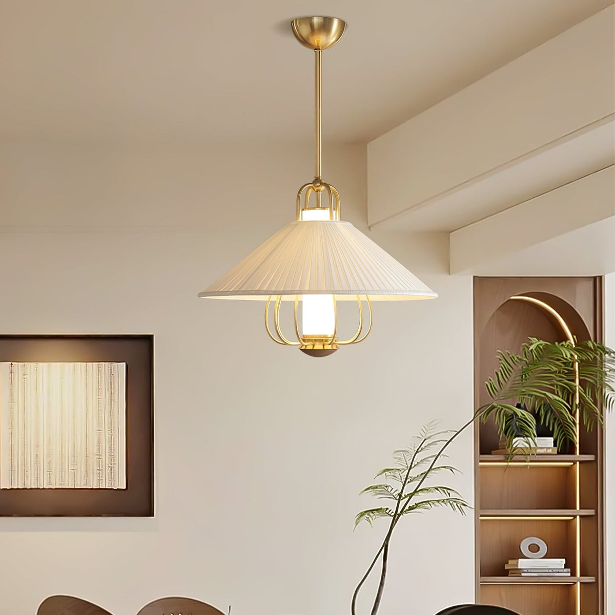 Solisiella Pendant Light Fabric Gold LED Dining