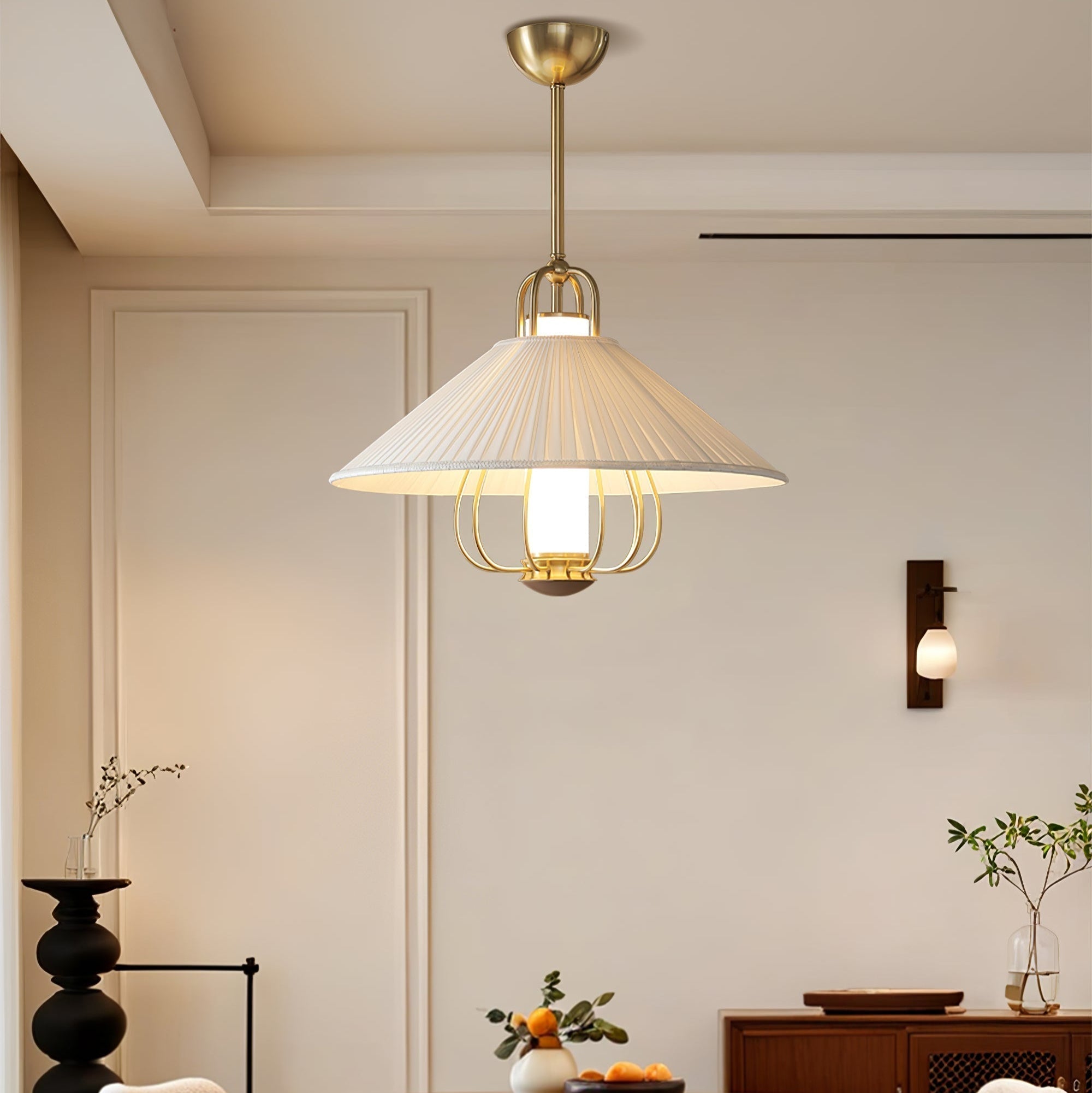 Solisiella Pendant Light Fabric Gold LED Dining
