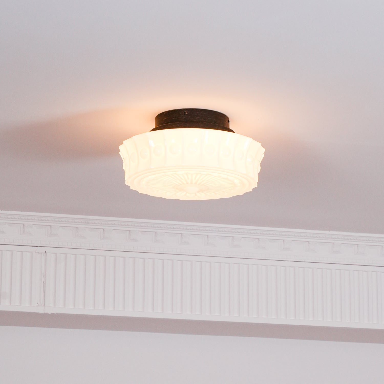 Solara Ceiling Lamp White Glass Floral for Living Room - Neutral Decor