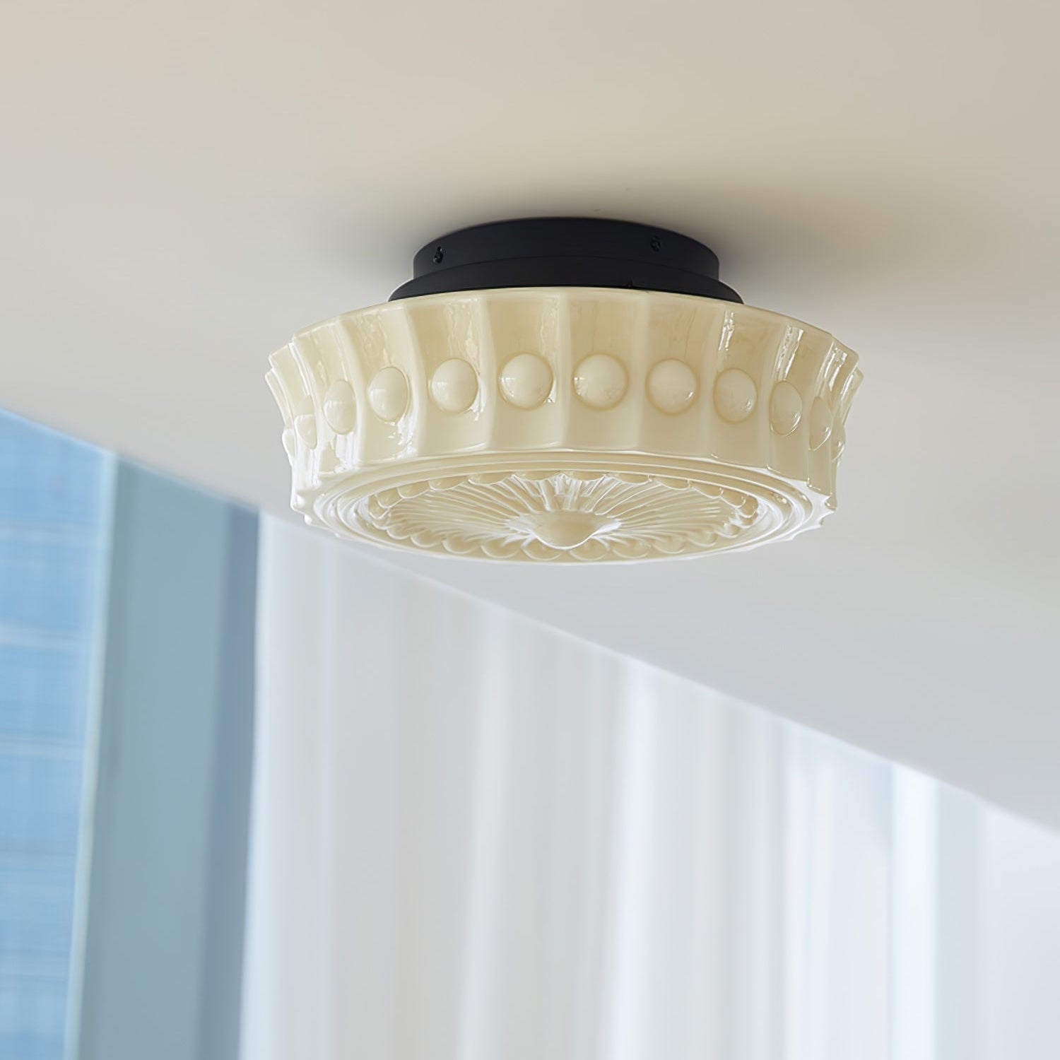 Solara Ceiling Lamp White Glass Floral for Living Room - Neutral Decor
