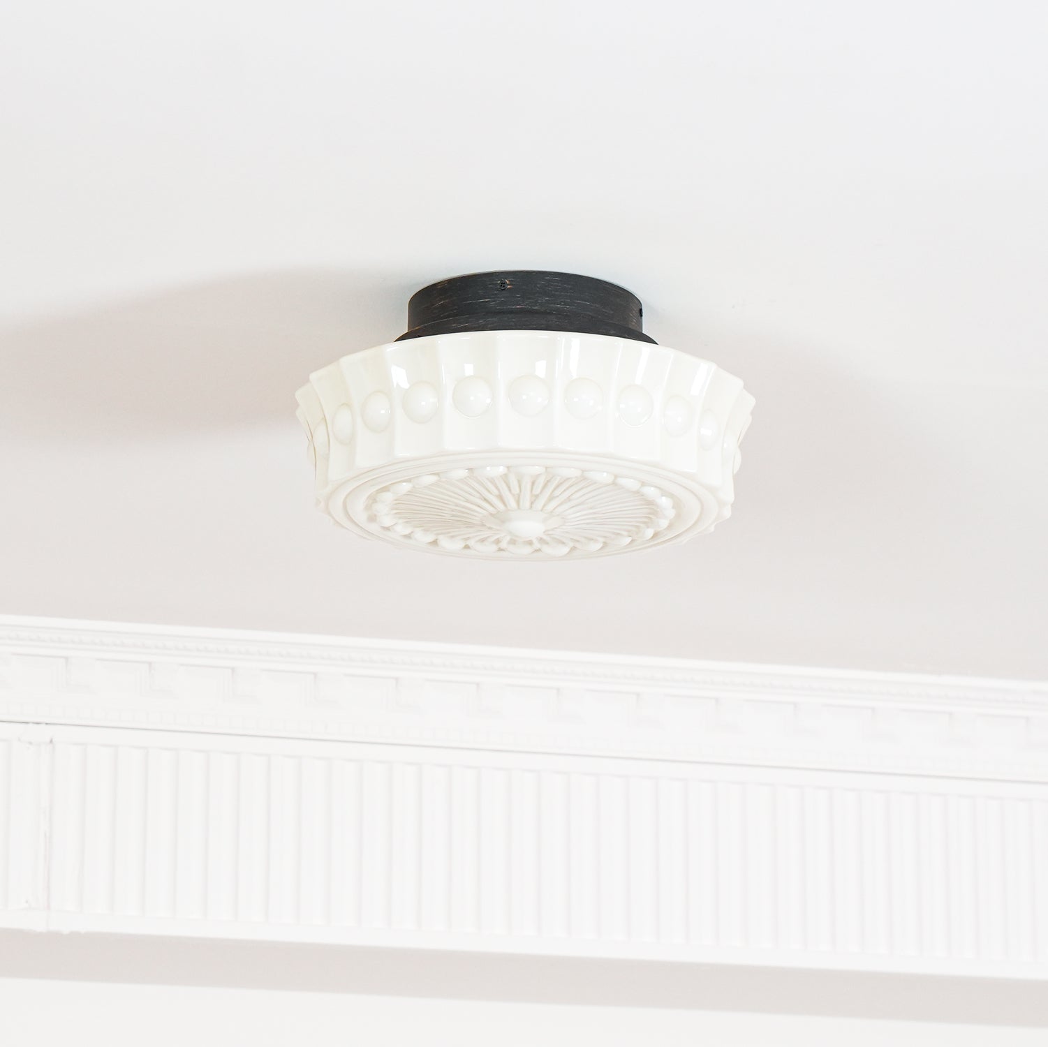 Solara Ceiling Lamp White Glass Floral for Living Room - Neutral Decor