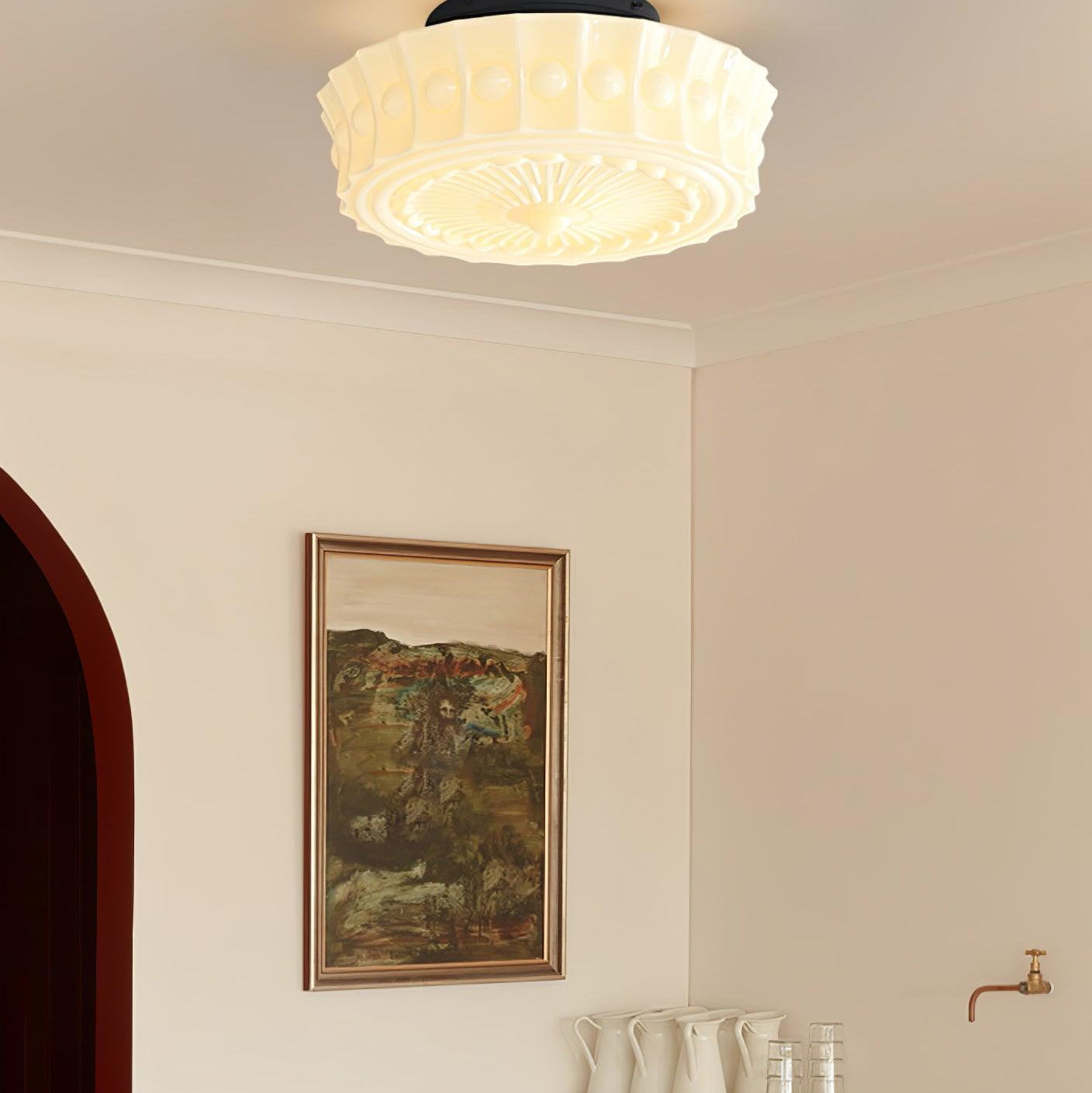 Solara Ceiling Lamp White Glass Floral for Living Room - Neutral Decor