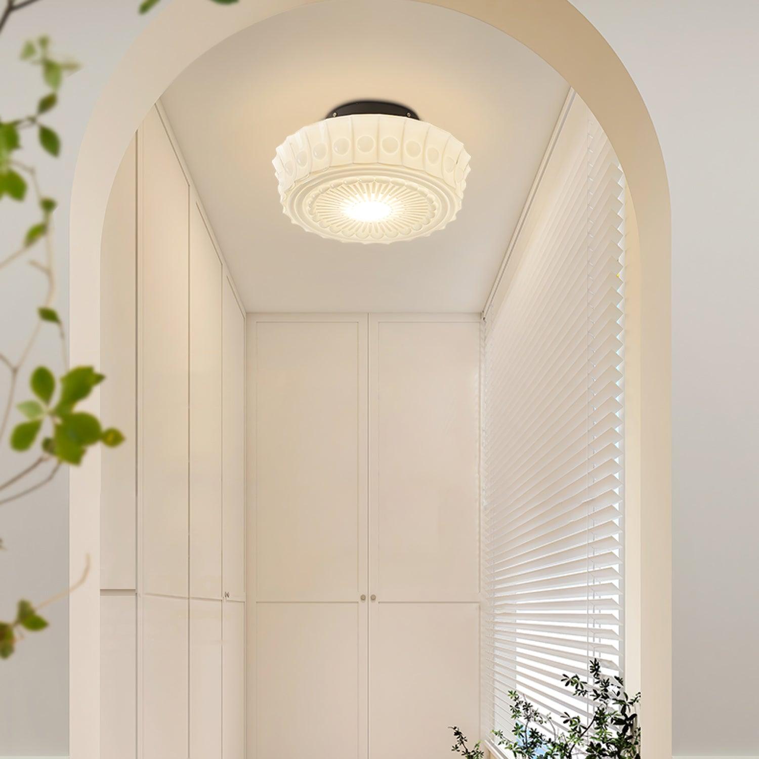Solara Ceiling Lamp White Glass Floral for Living Room - Neutral Decor